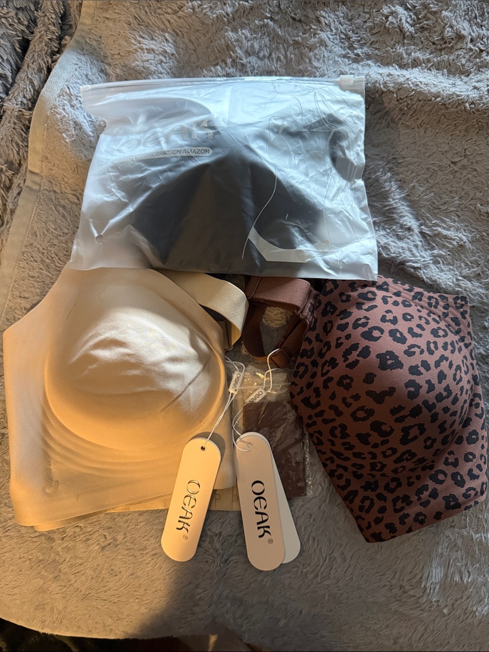 OEAK Smooth Nude Bra with Leopard Print Bra - Nude & Brown